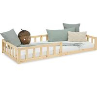 Lit D'Enfant 90x200 cm Lit Montessori avec Barriere en Bois Naturelle Lit au Sol Bebe Lit Bas Lit Simple