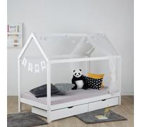 Lit D'Enfant 90x200 Lit Maison Lit Cabane Lit Montessori Lit Bois Blanc Tiroir