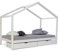 Lit D'Enfant 90x200 Lit Maison Lit Cabane Lit Montessori Lit Bois Blanc Tiroir
