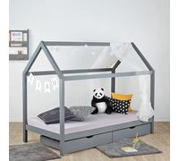 Lit D'Enfant 90x200 Lit Maison Lit Cabane Lit Montessori Lit Bois Gris Tiroir