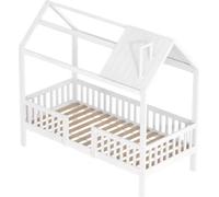 Lit d'enfant 90x200cm - Lit de maison Montessori en bois - Avec sécurité anti-chute & sommier à lattes - Blanc - Pour bambins & enfants