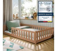 Lit d'enfant au sol 120 x 200 cm avec barrière de sécurité, matelas et sommier à lattes Lit Montessori Lit à barreaux Lit pour enfants et adolescents Lit simple | Cannelle