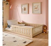 Lit d'enfant lit de sol 120x200 cm lit avec protection contre les chutes & sommier Montessori lit enfant lit adolescent | naturel pin massif garçon fille