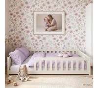 Lit d'enfant au sol 140 x 200 cm avec barrière de sécurité et sommier à lattes Lit Montessori Lit à barreaux Lit pour enfants et adolescents Lit simple | Coton