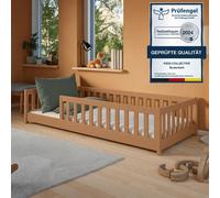 Lit d'enfant au sol 80 x 160 cm avec barrière de sécurité, matelas et sommier à lattes Lit Montessori Lit à barreaux Lit pour enfants et adolescents Lit simple | Cannelle