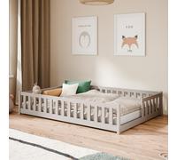 Lit d'enfant au sol avec barrières de sécurité et sommier à lattes Lit Montessori Lit à barreaux Lit pour enfants et adolescents Lit simple | 140 x 200 cm | Cachemire