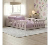 Lit d'enfant au sol avec barrières de sécurité et sommier à lattes Lit Montessori Lit à barreaux Lit pour enfants et adolescents Lit simple | 120 x 200 cm | Cachemire