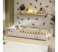 Lit d'enfant au sol avec barrières de sécurité, sommier à lattes et matelas | Lit Montessori | Lit à barreaux | Lit pour enfants et adolescents | Lit simple | 80 x 160 cm | Cachemire