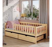 Lit d'enfant avec deux tiroirs, protection contre les chutes et sommier à lattes, lit d'enfant | Sûr & stable | Autres dimensions 80x160, 80x180, 90x200 cm | 90x190cm : de 4 à 13 ans, naturel