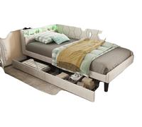 Lit d'enfant avec espace de rangement, éclairage LED, port de recharge USB/Type-C, beige, 140 x 200 cm