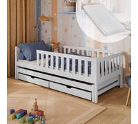 Lit d'enfant avec lit gigogne et deux tiroirs, protection contre la chute, sommier à lattes et matelas, lit d'enfant | autres dimensions : 80x160, 90x190, 90x200cm | 80x180cm : de 3 à 12 ans, blanc