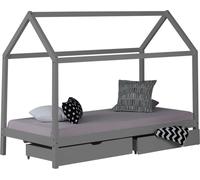 Lit D'Enfant avec Matelas 90x200 cm Lit Maison Lit Cabane Lit Montessori Lit Bois Gris Tiroir