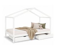 Lit D'Enfant avec matelas 90x200 Lit Maison Lit Cabane Lit Montessori Lit Bois Blanc Tiroir