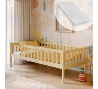 Lit d'enfant avec protection contre les chutes, sommier à lattes et matelas, lit d'enfant | sûr & stable | autres dimensions : 80x180, 90x190, 90x200 cm | 80x160 cm de 3 à 10 ans, naturel