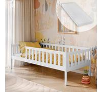 Lit d'enfant avec protection contre les chutes, sommier à lattes et matelas, lit d'enfant | sûr & stable | autres dimensions : 80x160, 80x180, 90x200 cm | 90x190 cm de 4 à 13 ans, blanc