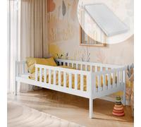 Lit d'enfant avec protection contre les chutes, sommier à lattes et matelas, lit d'enfant | sûr & stable | autres dimensions : 80x160, 90x190, 90x200 cm | 80x180 cm de 3 à 12 ans, blanc