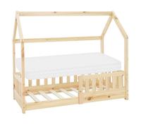ML-Design Lit cabane enfant 70x140 cm – toit, sommier à lattes, protection anti-chute, pin naturel