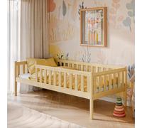 Lit d'enfant avec protection contre les chutes, sommier à lattes, lit d'enfant | sûr & stable | autres dimensions : 80x180, 90x190, 90x200 cm | 80x160 cm de la 3e à la 10e année, naturel