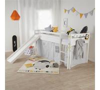Lit D'Enfant avec Sommier à Lattes 90x200 cm Lit Mezzanine Superposé Toboggan Blanc Bois
