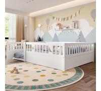 Lit d'enfant blanc au design minimaliste avec grille, motifs de lune et d'étoiles, sans matelas, style panneau, 140 x 190 cm