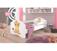 Lit d'enfant « Casimo » 80 x 160 cm, lit simple avec barrière de sécurité, blanc, motif au choix