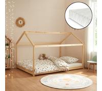 Lit d'enfant 'Cerro' lit de maison avec matelas 140x200cm couleurs bois
