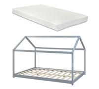 Lit d'enfant 'Cerro' lit de maison avec matelas 140x200cm gris