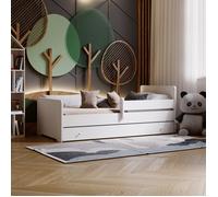 Lit d'enfant Complet 80x160 cm MAX sommier, barrièreères, tiroir, matelas pour Filles garçons lit Simple - BLANC