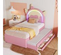Lit d'enfant de 90 x 200 cm en forme de licorne, avec lit gigogne, en PU, rose