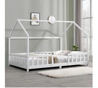 Lit d'Enfant Design Forme Maison Sisimiut Pin 200 x 120 cm Blanc Mat Laqué [en.casa]