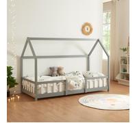Lit d'Enfant Design Forme Maison Sisimiut Pin 200 x 90 cm Gris Clair Blanc Mat Laqué [en.casa]