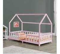 Lit d'Enfant Design Forme Maison Sisimiut Pin 200 x 90 cm Rose Blanc Mat Laqué [en.casa]
