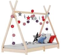 Lit d'enfant en bois - Aménagement de chambre d'enfant - Inspiré du lit-tente - 90 x 200 cm - Marron