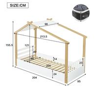 Lit d'enfant en bois - Lit en forme de maison, lit simple - 100 x 200 cm - Pin + contreplaqué + MDF - À monter soi-même - Sans espace de rangement