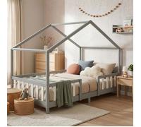 Lit d'enfant 'Treviolo' aspect maison avec protection antichute en pin 120 x 200 cm Gris / Blanc