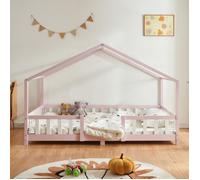 Lit d'enfant 'Treviolo' à l'aspect de maison avec protection antichute en pin 120 x 200 cm rose / blanc