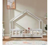 Lit d'enfant 'Treviolo' à l'aspect de maison avec protection contre les chutes Pin 70 x 140 cm Blanc