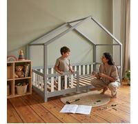 Lit d'enfant 'Treviolo' à l'aspect de maison avec protection contre les chutes en pin 90 x 200 cm gris clair / blanc
