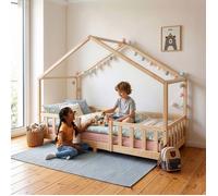 Lit d'enfant 'Treviolo' à l'aspect de maison avec protection antichute en pin 90 x 200 cm couleurs du bois
