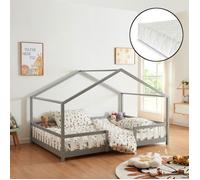 Lit bébé "Treviolo" avec matelas et barrière de sécurité, dimensions 140x200 cm, couleur gris clair/blanc