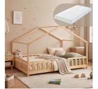 Lit d'enfant 'Treviolo' avec matelas et protection contre les chutes 140x200cm bois naturel