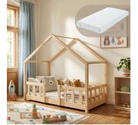 Lit d'enfant 'Treviolo' avec matelas et protection contre les chutes 70x140cm bois naturel