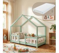 Lit bébé "Treviolo" avec matelas et barrière de sécurité, dimensions 70x140 cm, vert menthe/blanc