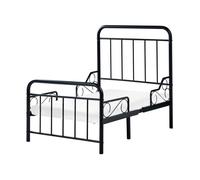 Lit Extensible Moderne en Fer 90/130/160 x 200 cm avec Sommier à Lattes Meuble Chambre Enfant Noir Anais