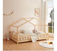 Lit d'Enfant Forme Maison avec Grille de Protection Treviolo 200 x 120 cm Naturel