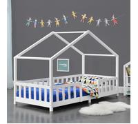Lit d'Enfant Forme Maison avec Grille de Protection Treviolo 200 x 90 cm Blanc Mat Laqué