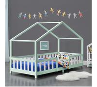 Lit d'Enfant Forme Maison avec Grille de Protection Treviolo 200 x 90 cm Menthe Blanc Mat Laqué [en.casa]