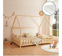 Lit d'enfant 'Sisimiut' à l'aspect de maison avec matelas et protection contre les chutes Bois de pin 120 x 200 cm Couleurs du bois