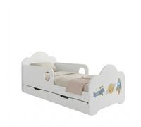 Lit d'enfant Happy Babies avec barrière de sécurité pour garçon, 160 x 80 cm, pour chambre d'enfant, avec tiroir, matelas, lit simple pour enfant, blanc