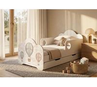 Lit d'enfant Happy Babies avec barrière de sécurité pour garçon, 160 x 80 cm, pour chambre d'enfant, avec tiroir, matelas, lit simple pour enfant, blanc